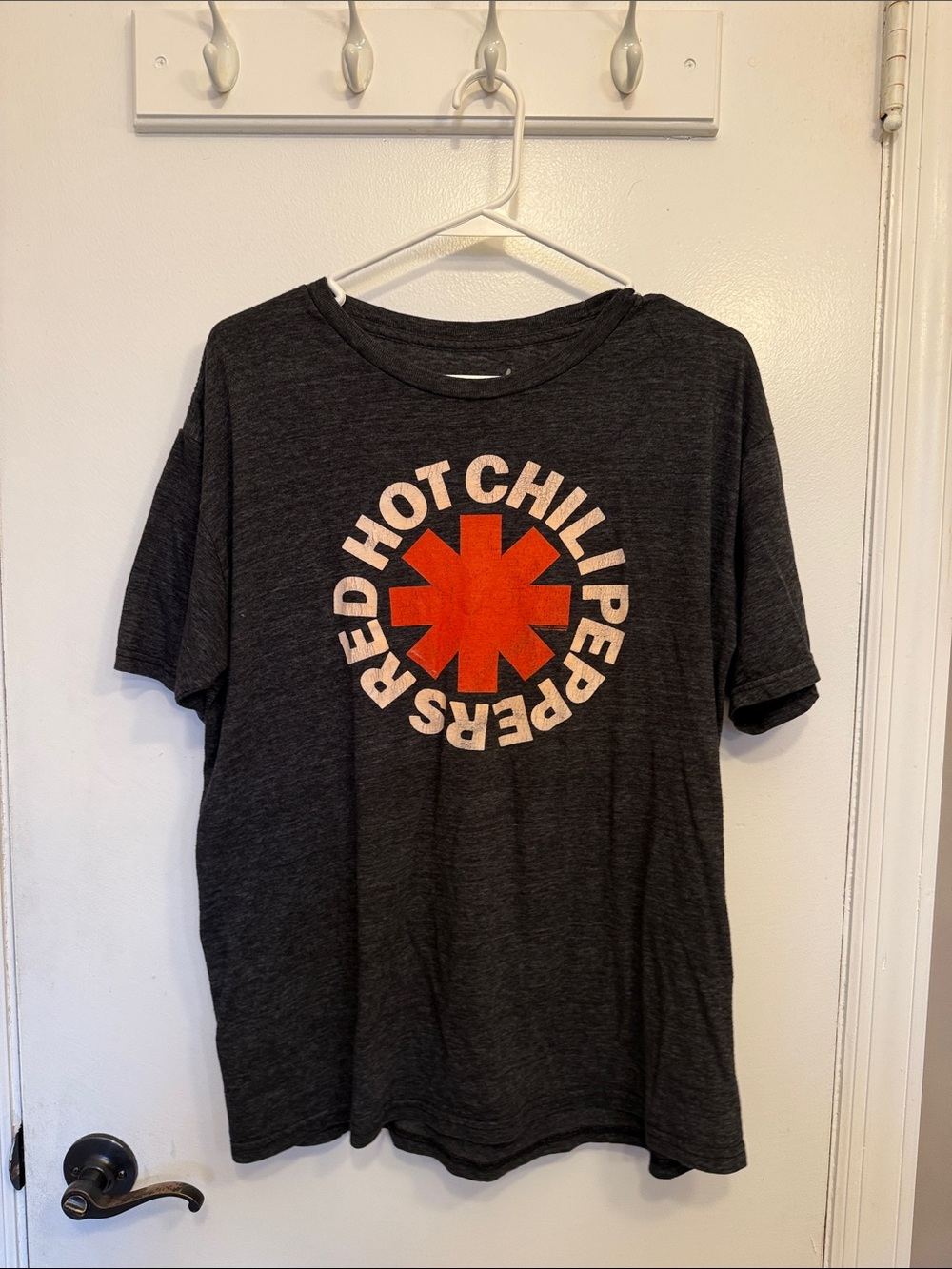 Red Hot Chili Peppers Logo Tee - Dark Gray with Red & White Graphic